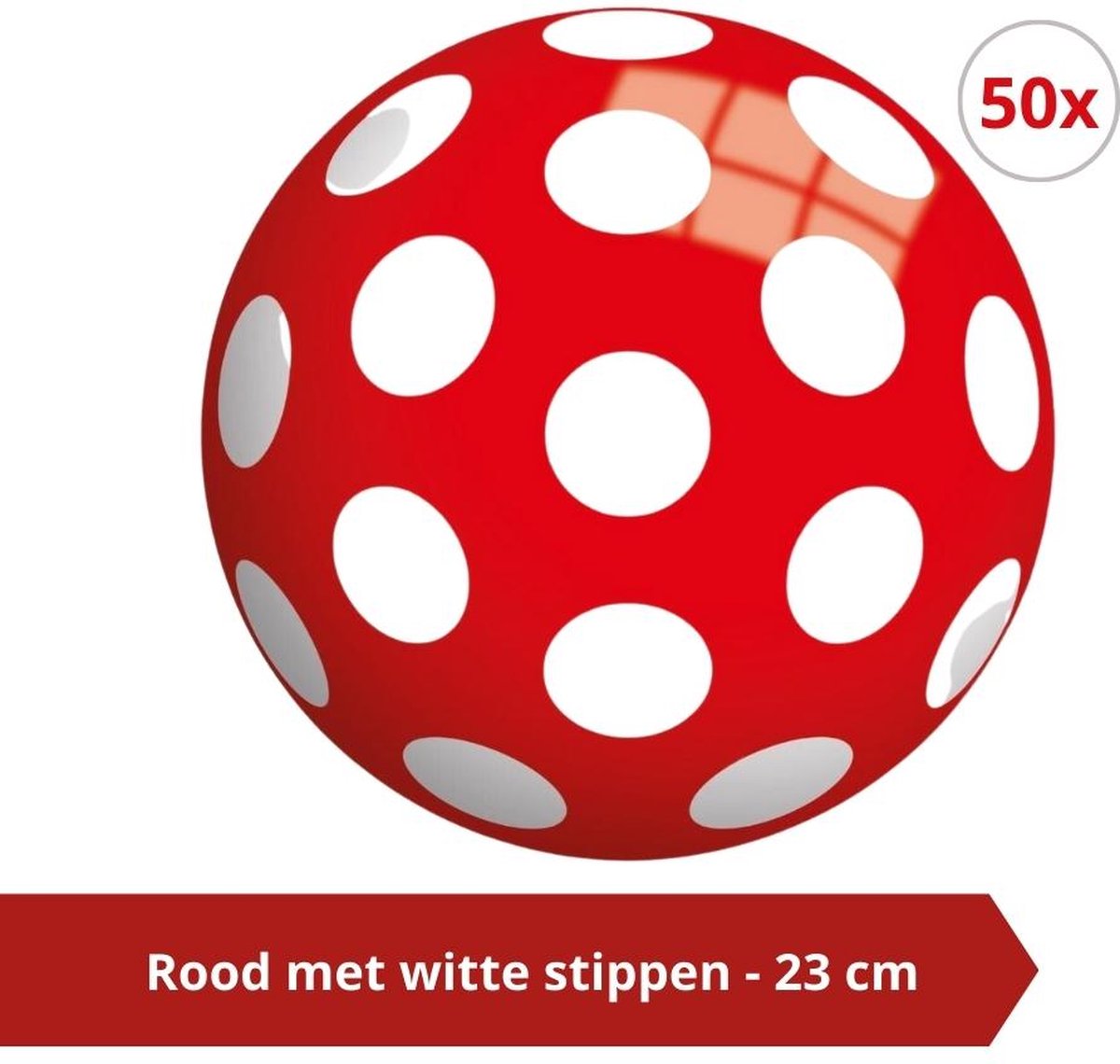 Bal - Voordeelverpakking - Rood met witte stippen - 23 cm - 50 stuks