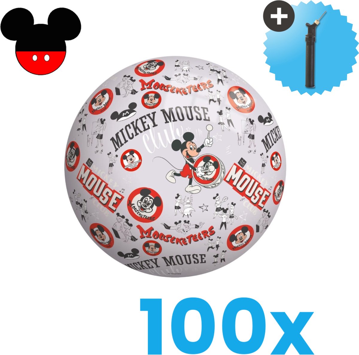 Mickey Mouse Lichtgewicht Speelgoed Bal - Kinderbal - 23 cm - Volumebundel 100 stuks - Inclusief Balpomp