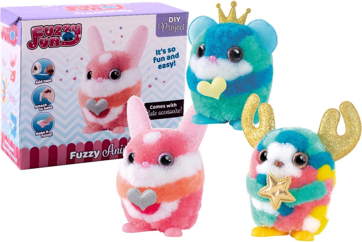 Johntoy Diy-set Fuzzy Fun dieren, 3 assorti