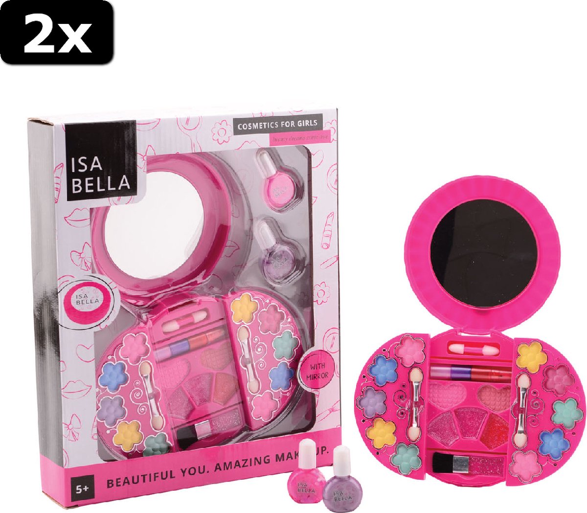 2x Bella Make-up set in ronde doos met spiegel