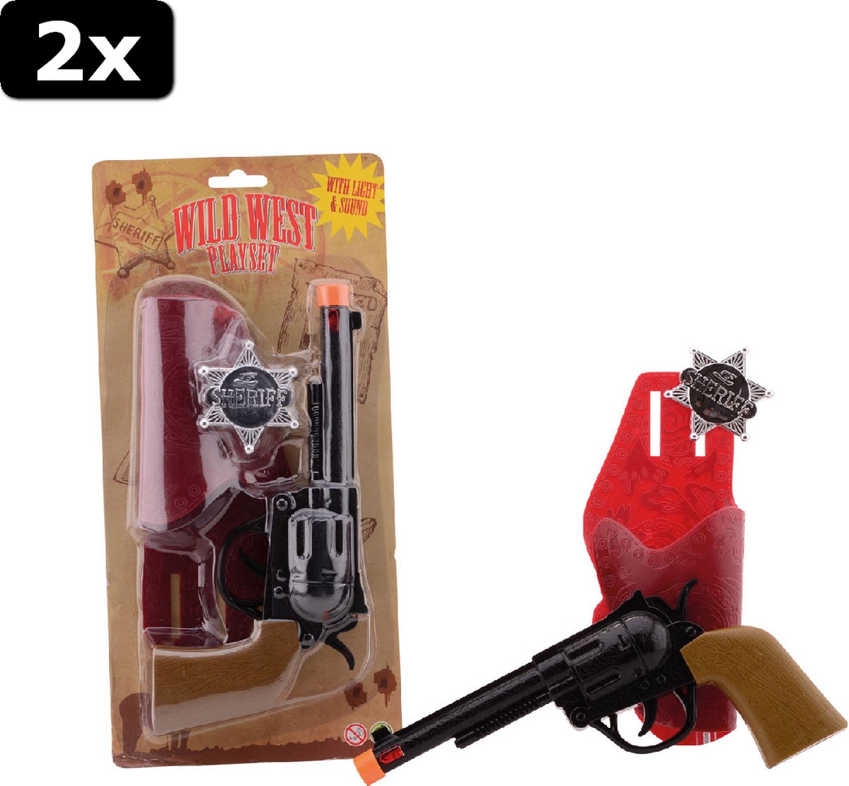 2x Pistool met batterijen, holster en badge