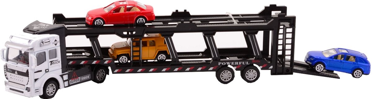 Johntoy Autotransporter Super Cars Met 3 Autos 31.5 Cm Wit