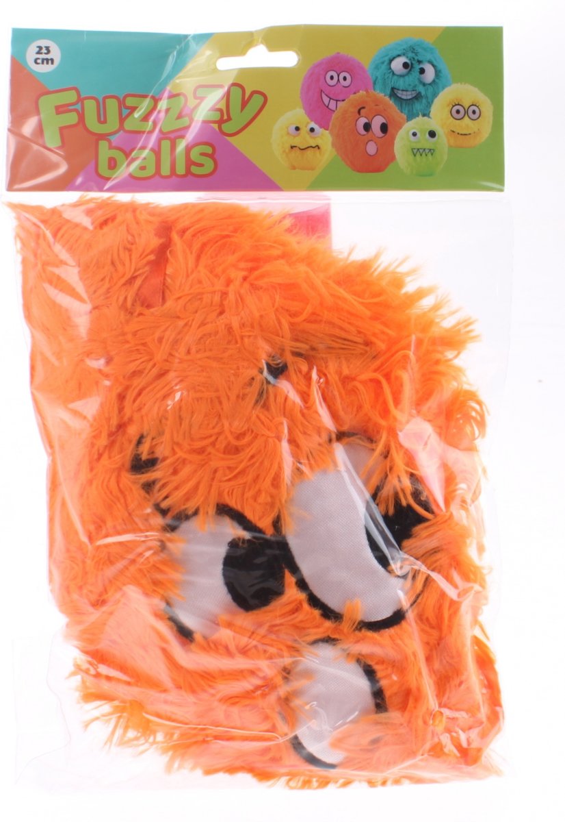 Johntoy Fuzzybal Met Gezichtje Pluche Oranje 25 Cm