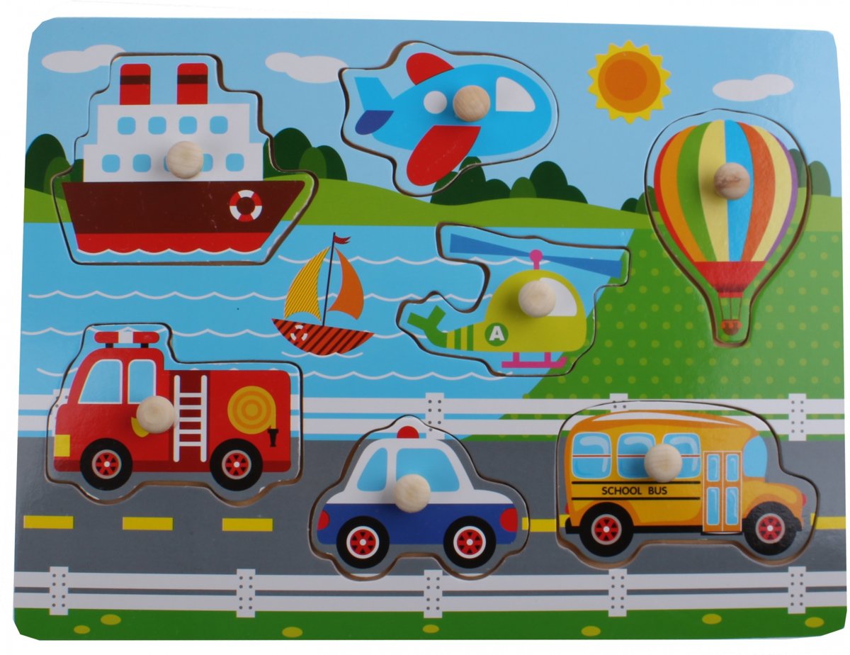 Johntoy Houten Knopjespuzzel Transport 45 X 35 Cm 7-delig