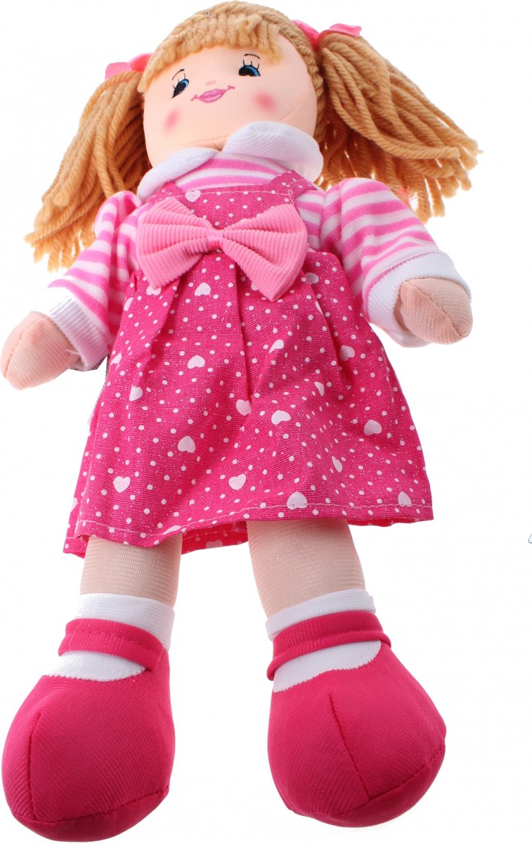 Johntoy Knuffelpop Baby Rose Meisje Roze Hartjes 40cm