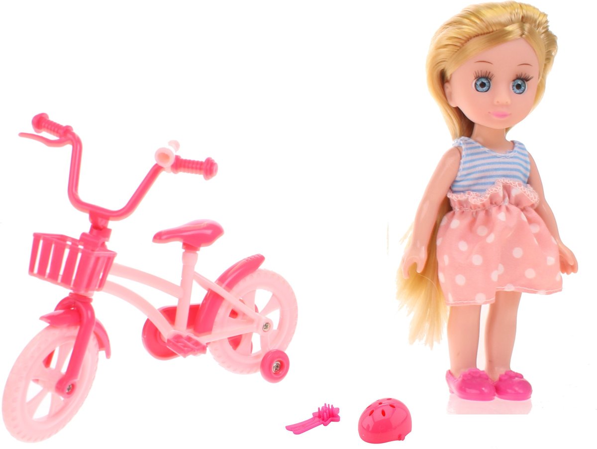 Johntoy Pop Lily Dolls Mijn Eerste Fiets 15cm 4-delig Blond Rok