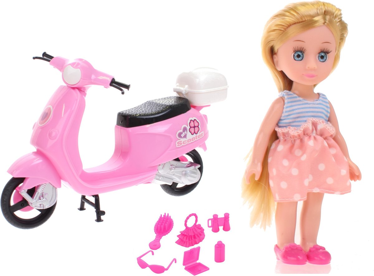 Johntoy Pop Lily Dolls Mijn Mooie Scooter 15cm 10-delig Blond Roze