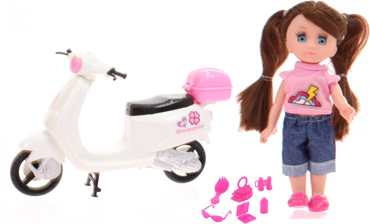 Johntoy Pop Lily Dolls Mijn Mooie Scooter 15cm 10-delig Bruin Wit