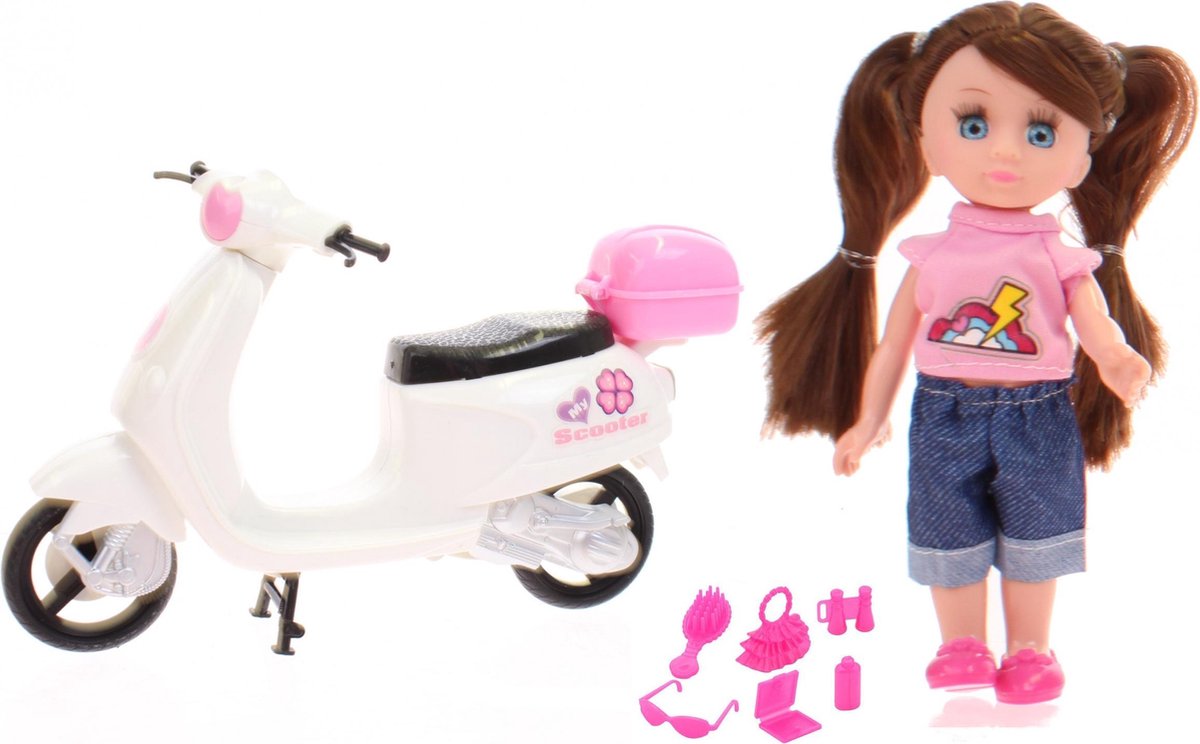 Johntoy Pop Lily Dolls Mijn Mooie Scooter 15cm 10-delig Bruin Wit