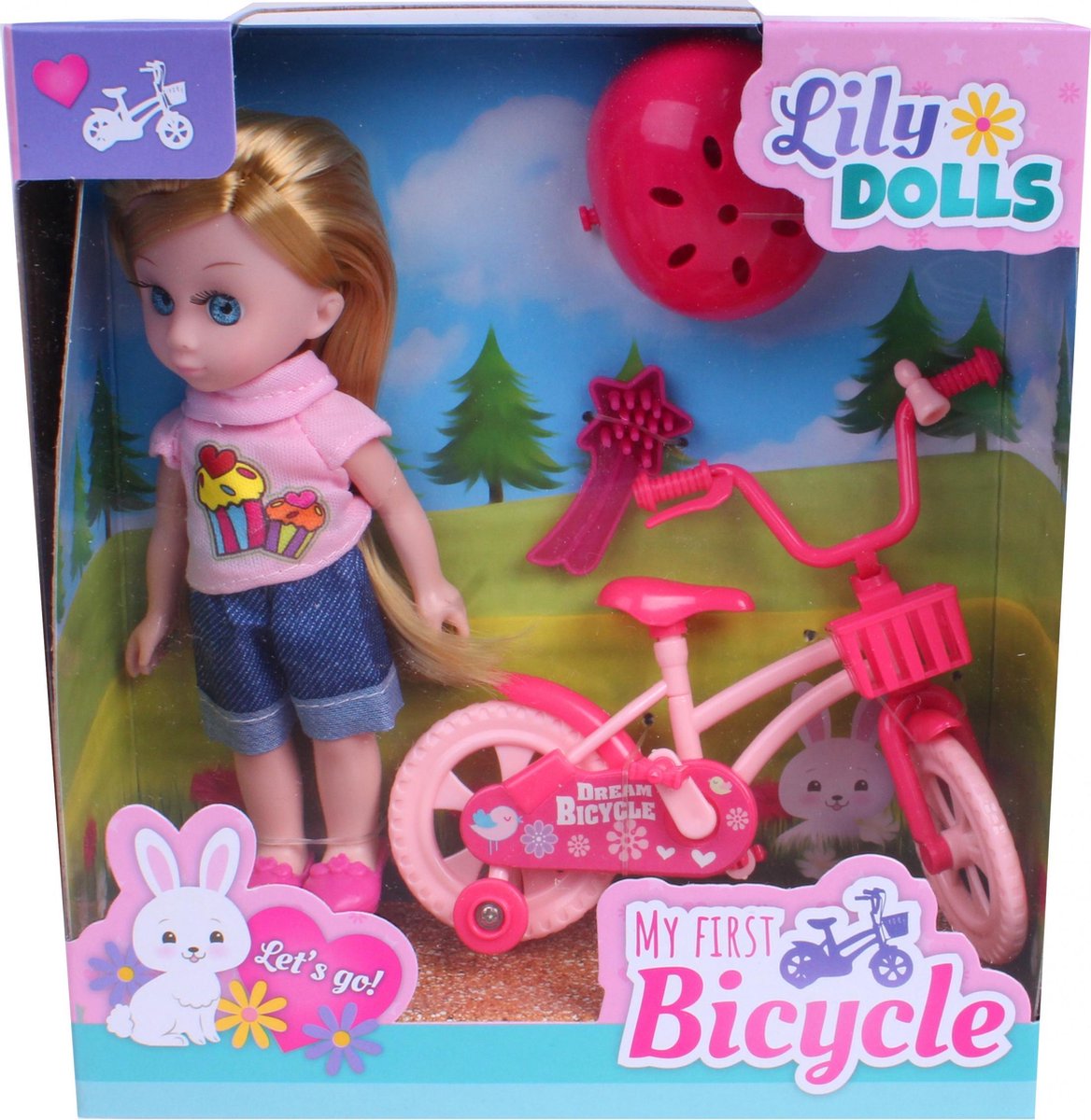 Johntoy Tienerpop Lily Dolls Mijn Eerste Fiets 15 Cm Roze/blauw