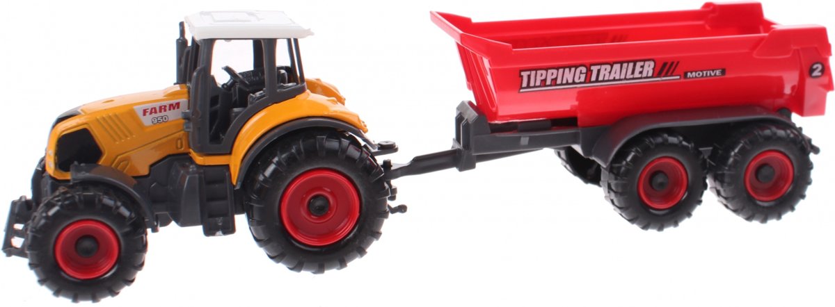 Johntoy Tractor Met Aanhanger Rond Geel 22 Cm