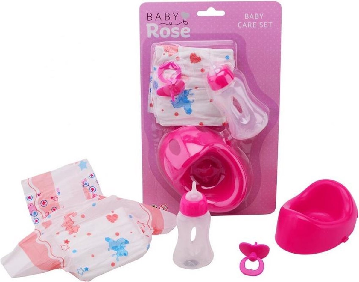 Johntoy Verzorgingset Baby Rose 19 X 13,5 Cm Roze 4-delig