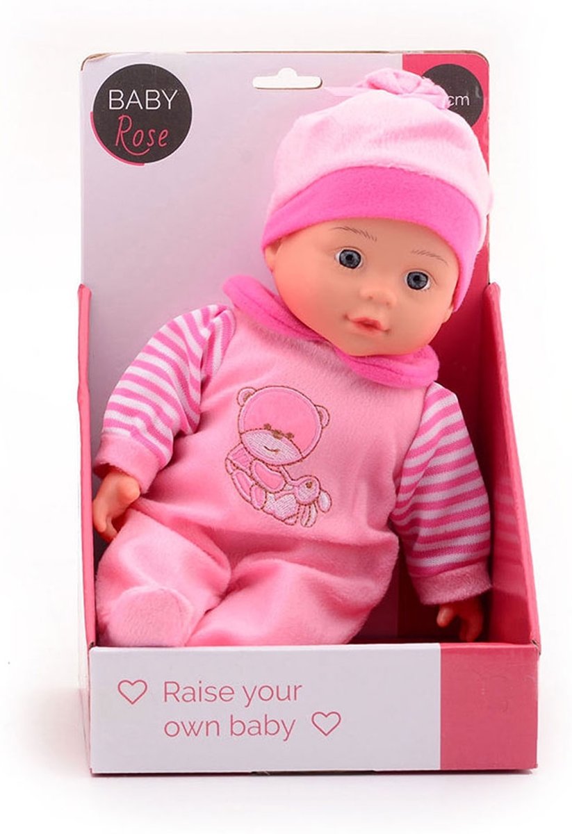 Johntoy baby Rose pop 30 cm roze gestreept