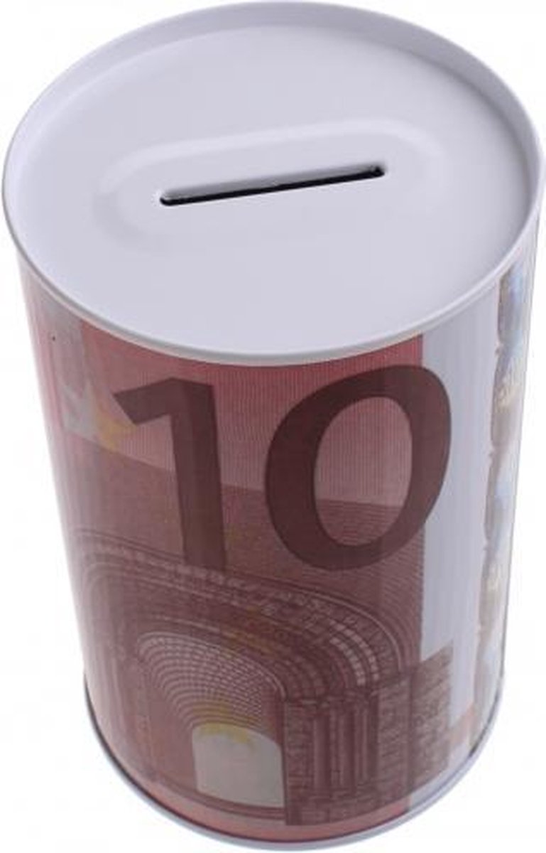 Metalen spaarpot met eurobiljet print 10 euro rood