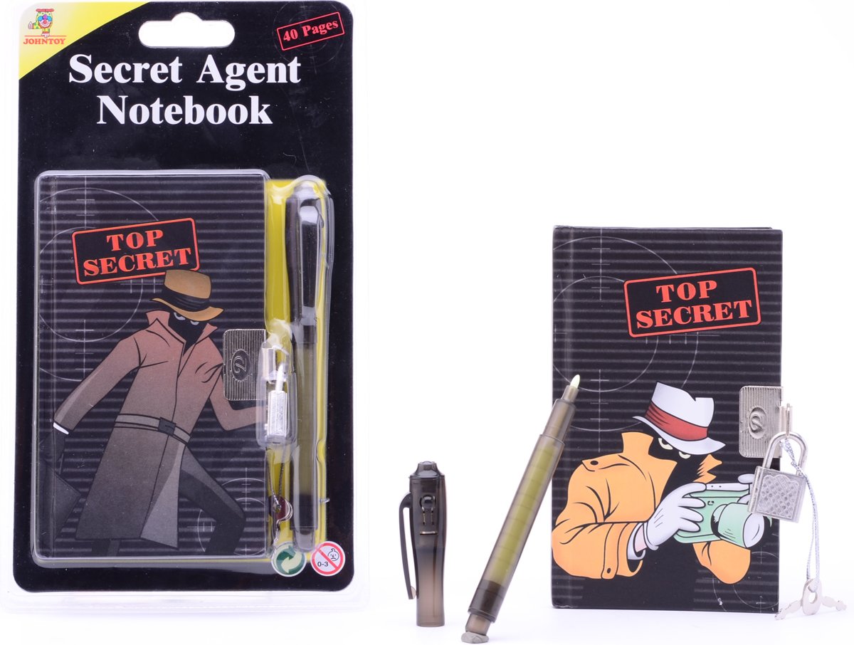 Secret Agent notitieblok met geheime pen 2 assorti