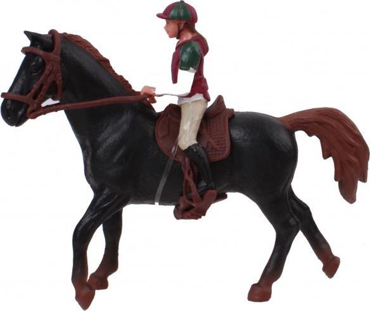 paardenspeelset ruiter met paard zwart 11 cm