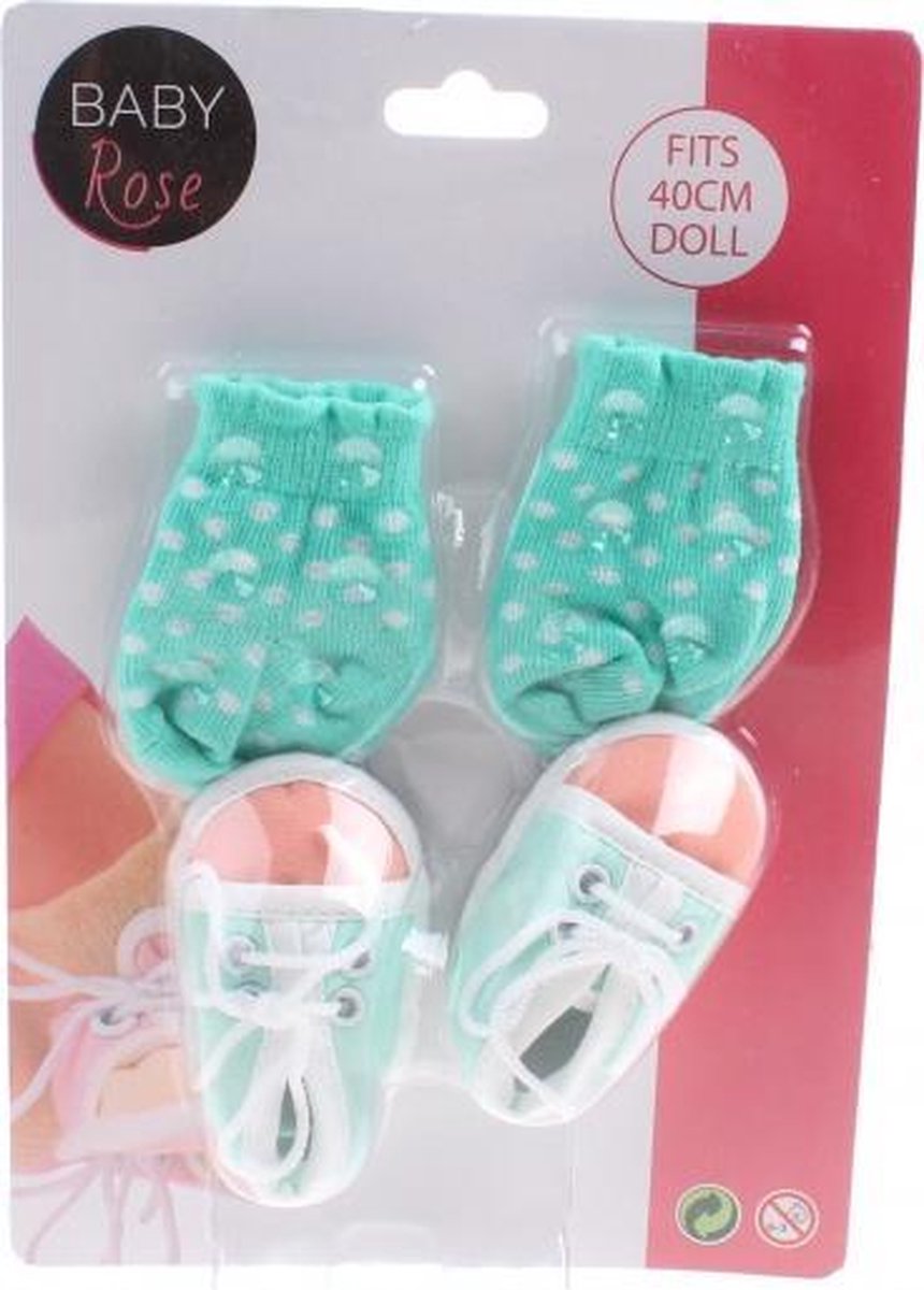 poppensokken/-schoenen Baby Rose groen 4-delig