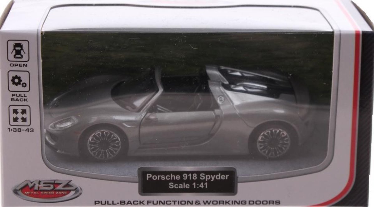 sportauto schaalmodel 1:41 8 cm Porsche grijs