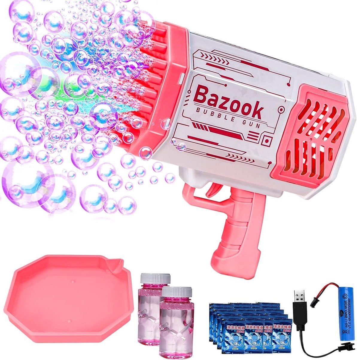   - 2 Stuks - LED  pistool - 69-Gats Bellenmachine - Bubbel Pistool Voor Kinderen - Roze - BUBBLEPUFF