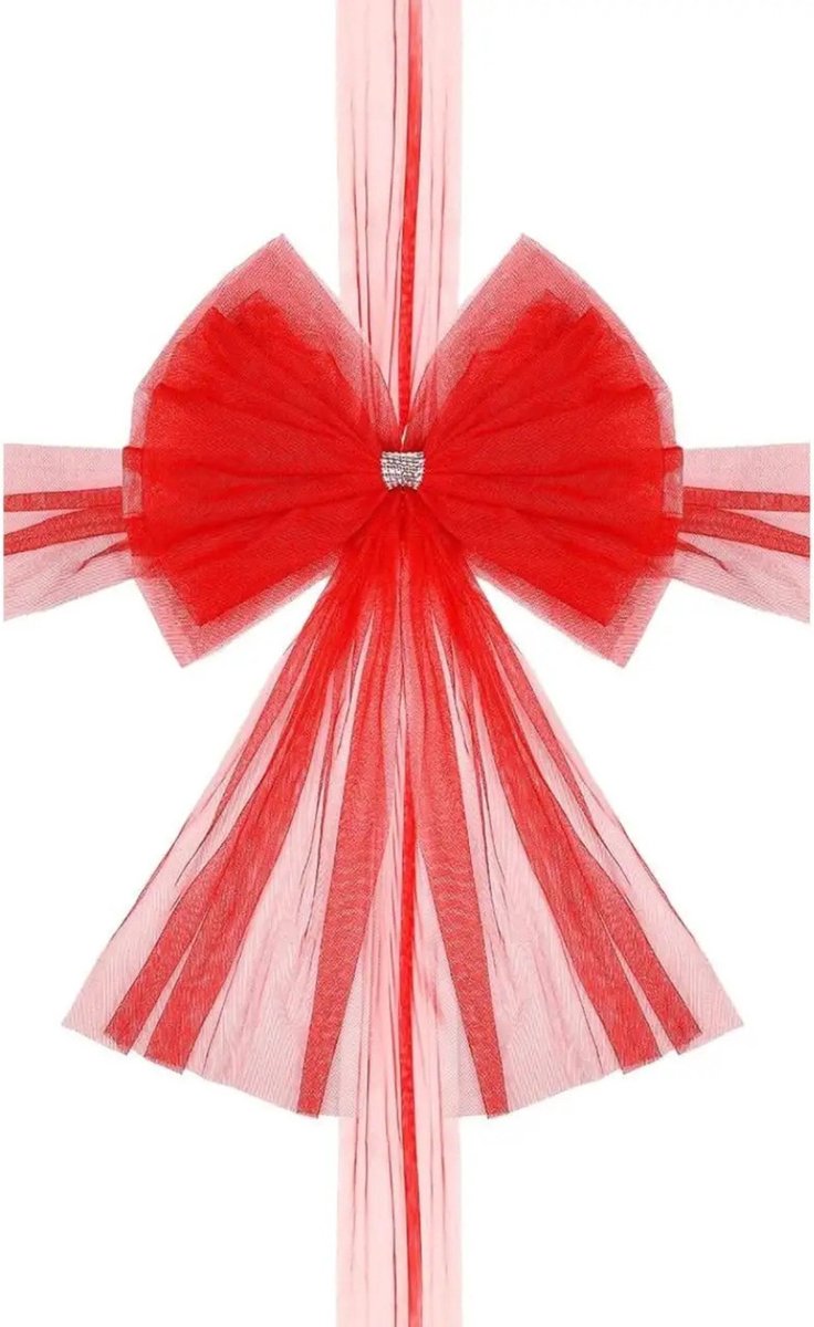   - Kerst Strik - Kerstversiering - Kerstdecoratie - Deur Strik Tule - Kerststrik Rood - RUBYBOW
