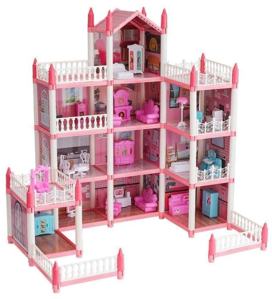   -   met 4   Poppetjes en   Meubels -  poppen -  inrichting - VILLADREAM