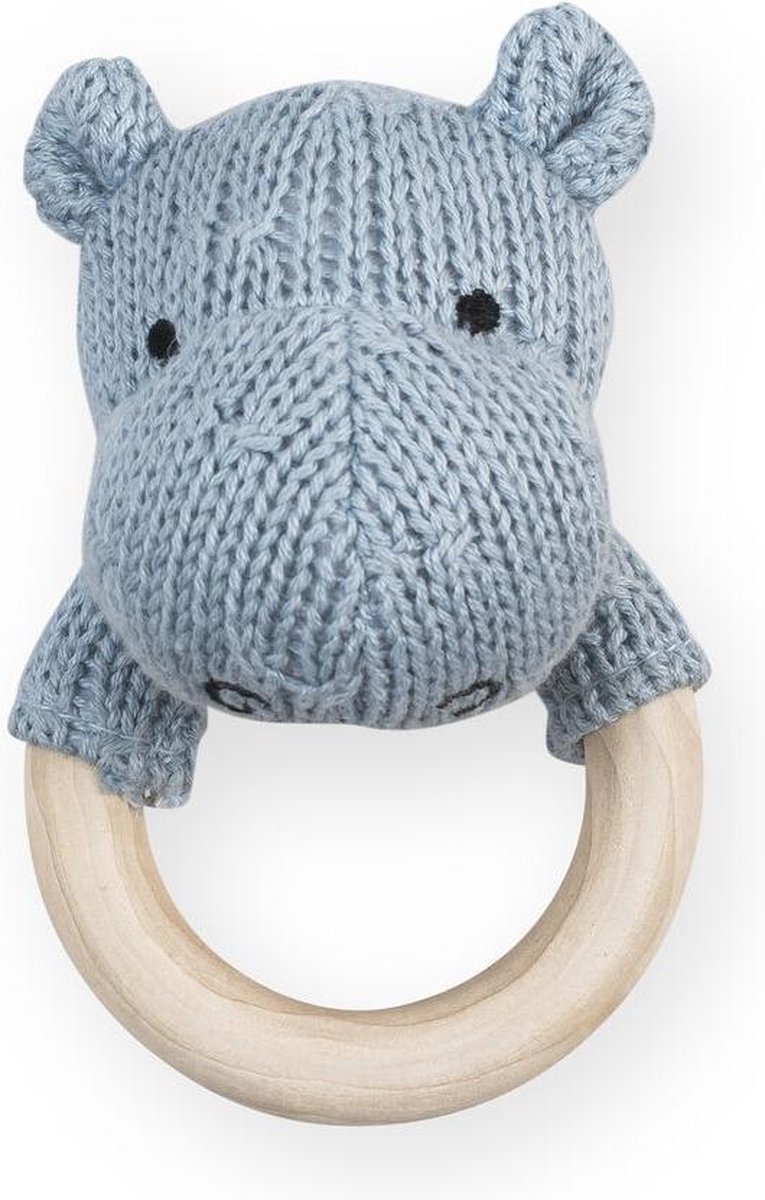 Jollein Bijtring met rammelaar - Hippo - Soft Blue