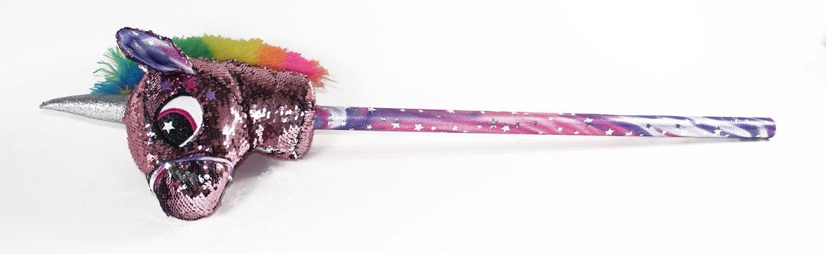 JollyPluche - Pluche stokpaardje - Glitter - Pailletten - Roze - Eenhoorn - 87 cm