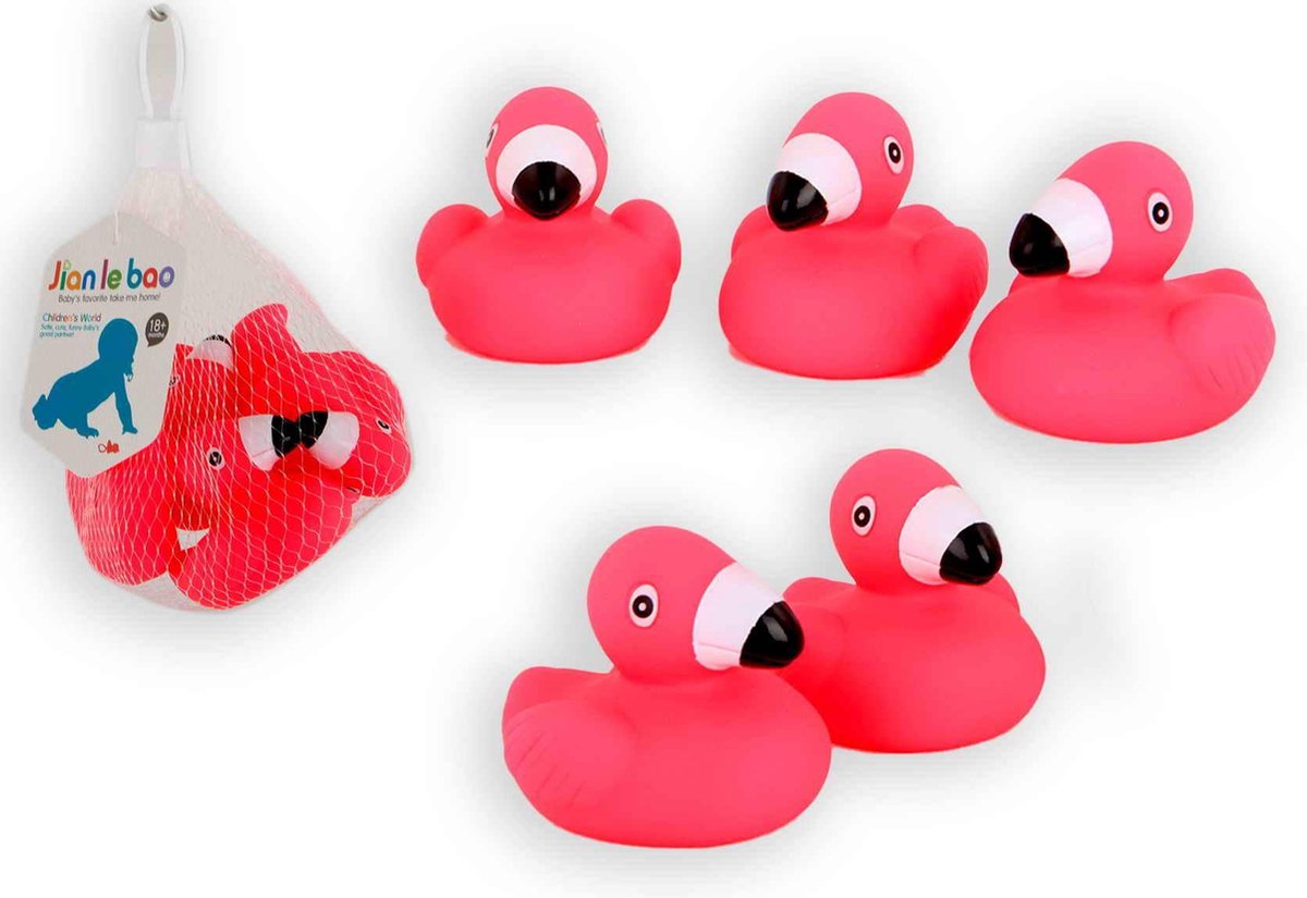 Flamingo bad figuurtjes  6 cm 5 stuks in net