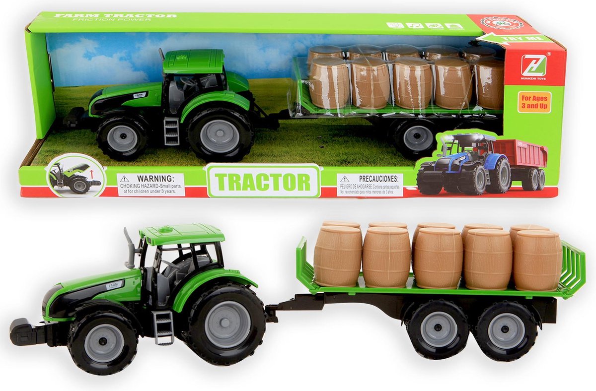 Jono Tractor groen  met aanhanger 45 cm 8128