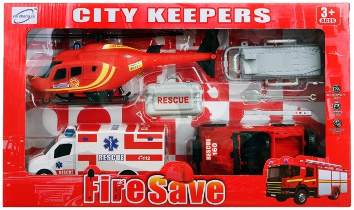 Jonotoys Brandweerset City Keepers 7-delig Rood