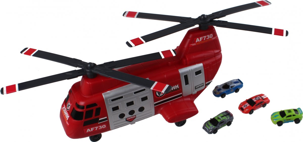   Helikopter Met 4 Autos Rood 19 Cm