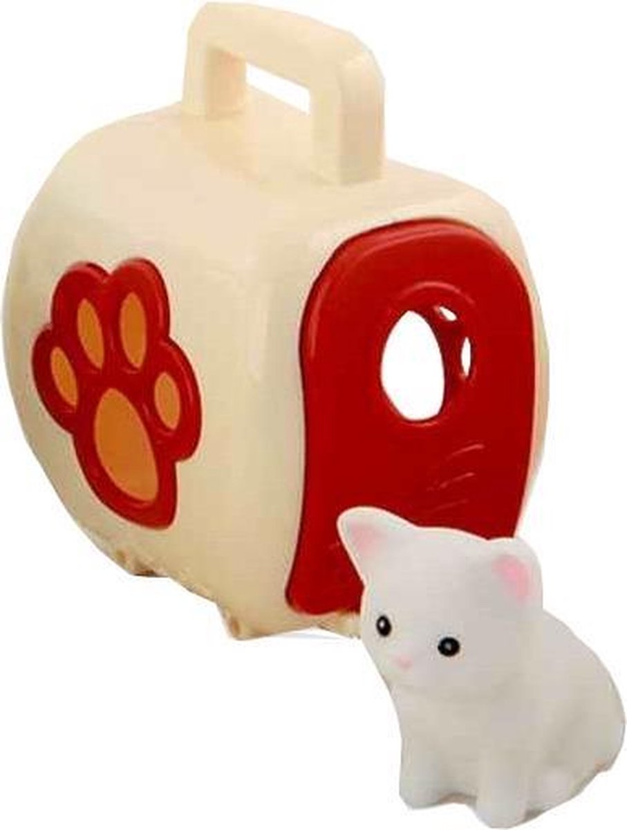 Jonotoys Kat Met Hokje Junior 27,5 Cm Beige/wit/rood 2-delig