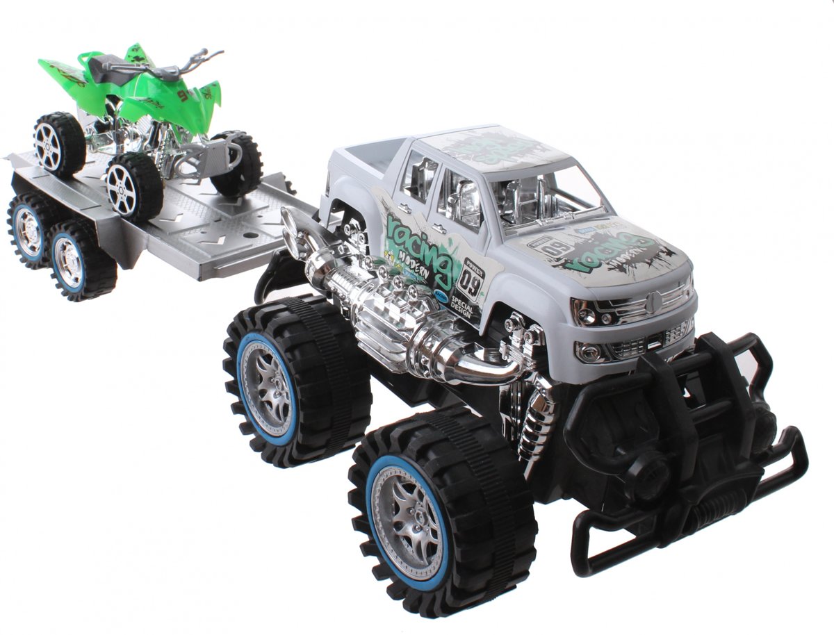 Jonotoys Monstertruck Met Aanhanger En Quad 43 Cm Wit/groen