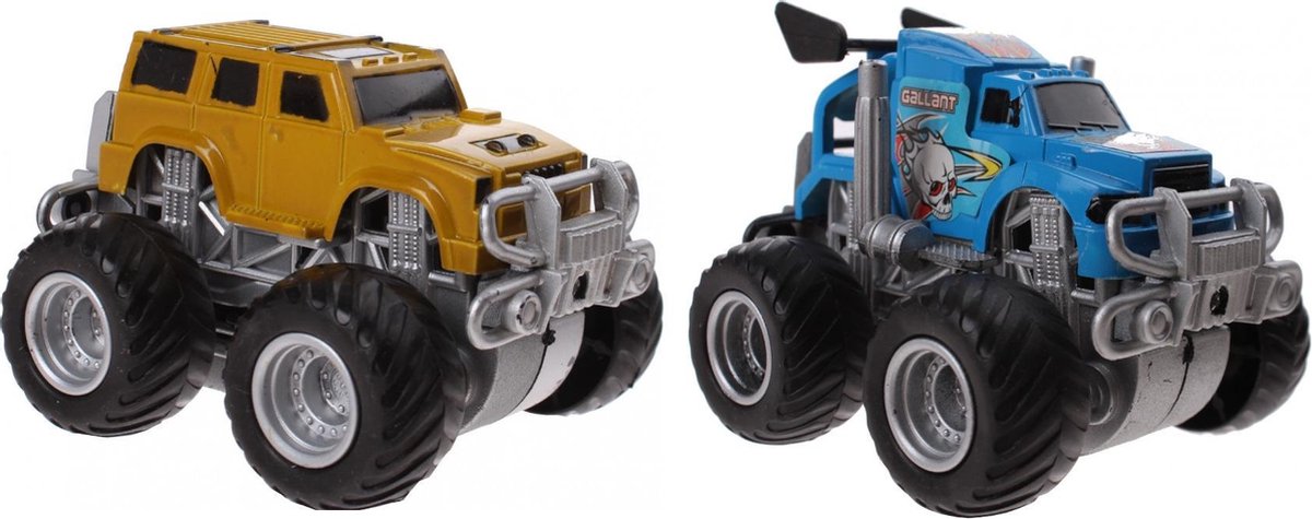 Jonotoys Monstertrucks 4x4 Drive 8,5 Cm Blauw/geel 2 Stuks