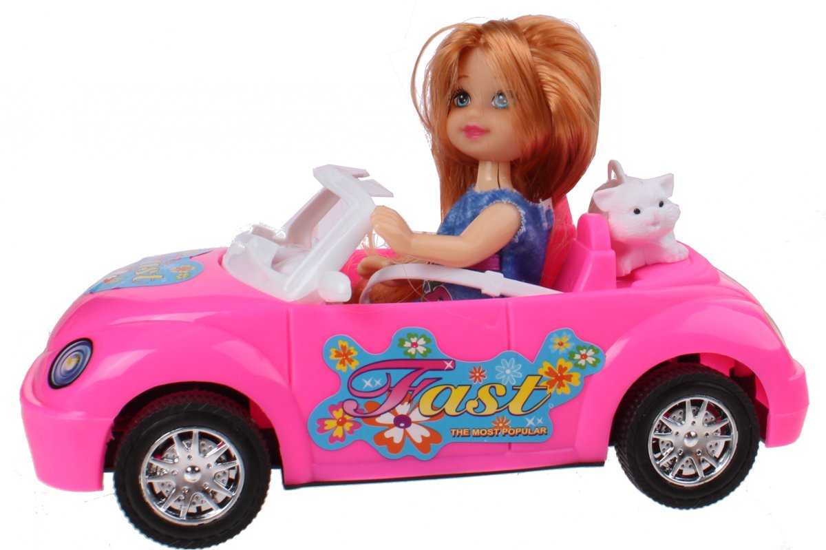 Jonotoys Popje Met Auto En Kat 12 Cm Roze