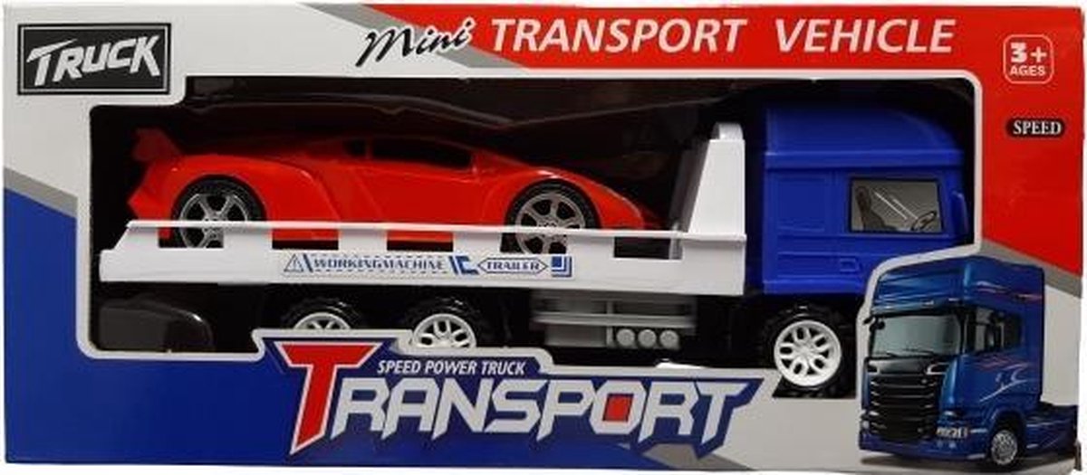 Jonotoys Raceauto + Transporter Jongens 25 Cm Blauw/rood 2-delig