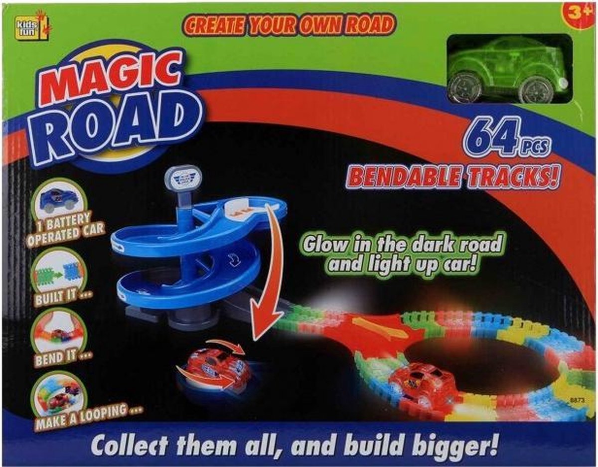 Jonotoys Racebaan Magic Road 64-delig Groen