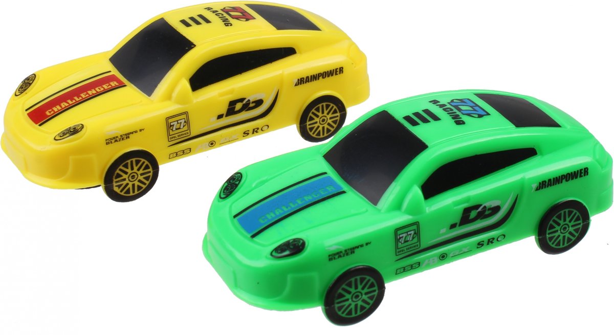 Jonotoys Racing Running Down Autos 7,5 Cm Geel/groen 2-delig