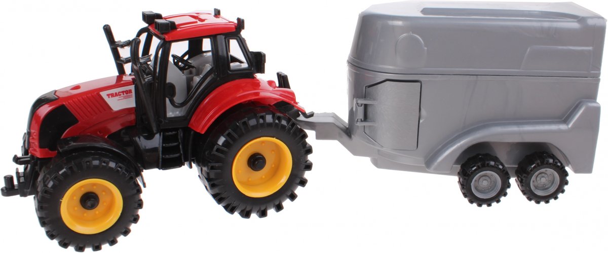 Jonotoys Tractor Met Veewagen Rood 27 Cm