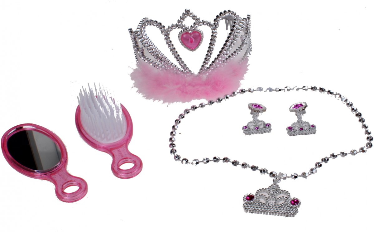 Jonotoys Verkleedset Prinses Zilver/roze 5-delig