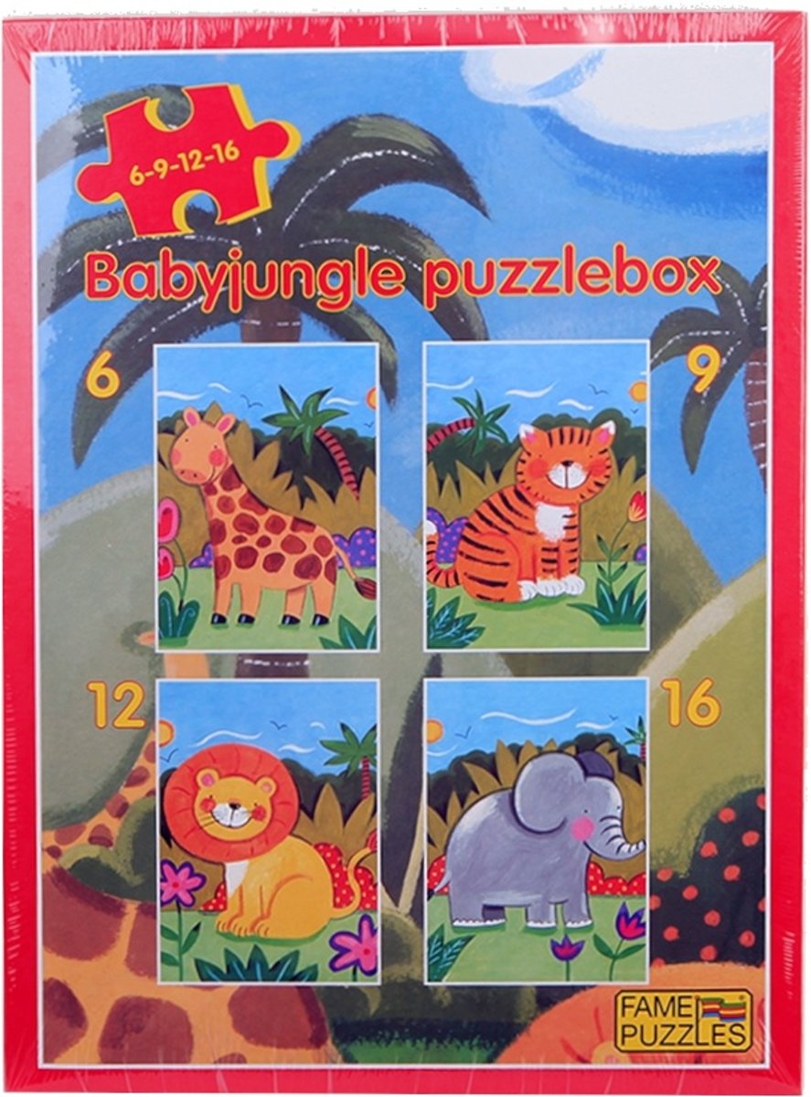 Jonotoys Vloerpuzzel Babyjungle 6-9-12-16 Stukjes 4-delig