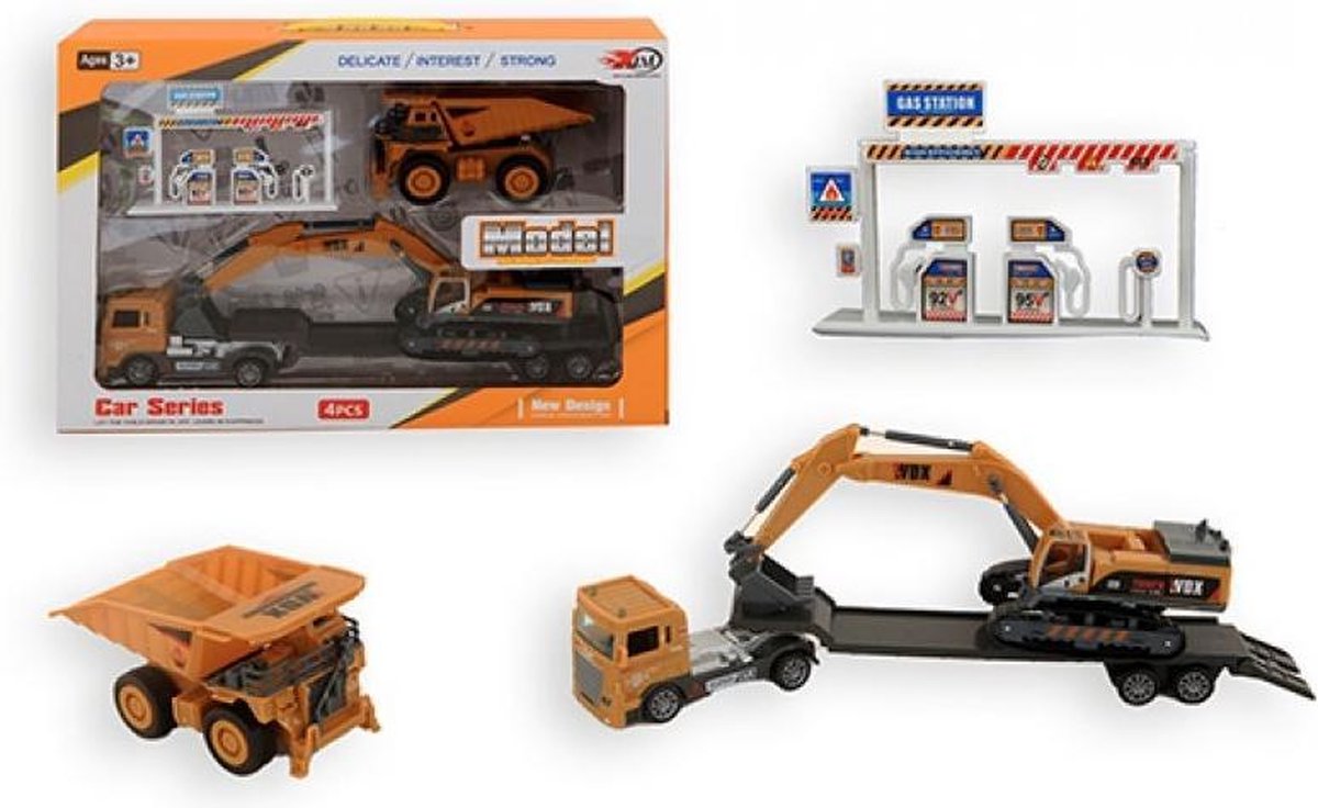 Jonotoys Vrachtauto Met Kraan Junior Oranje/zwart 4-delig