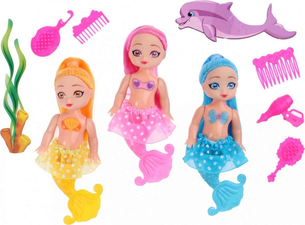 Jonotoys Zeemeerminnenset Meisjes 11,5 Cm Geel/roze/blauw