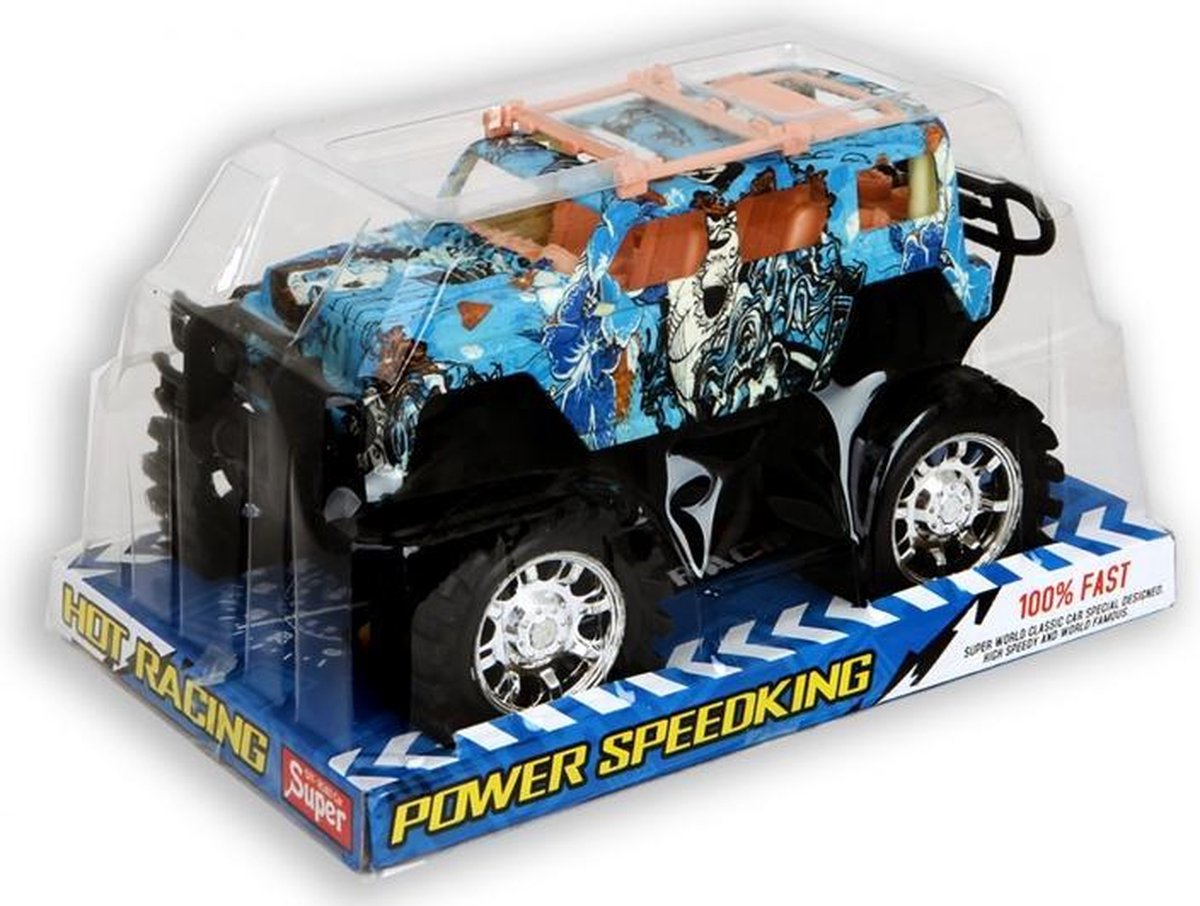 off road auto blauw/zwart 22 cm