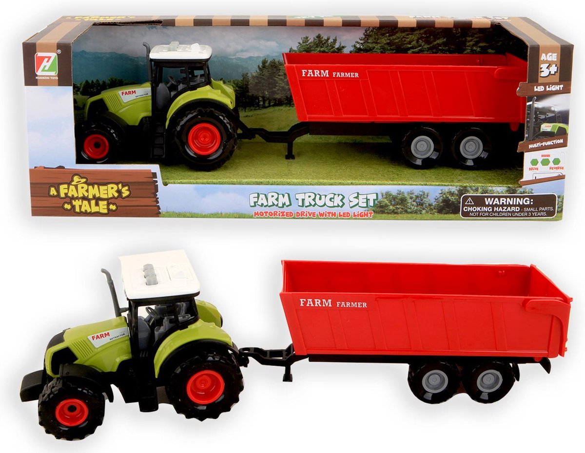 tractor met aanhanger 37 cm met frictie