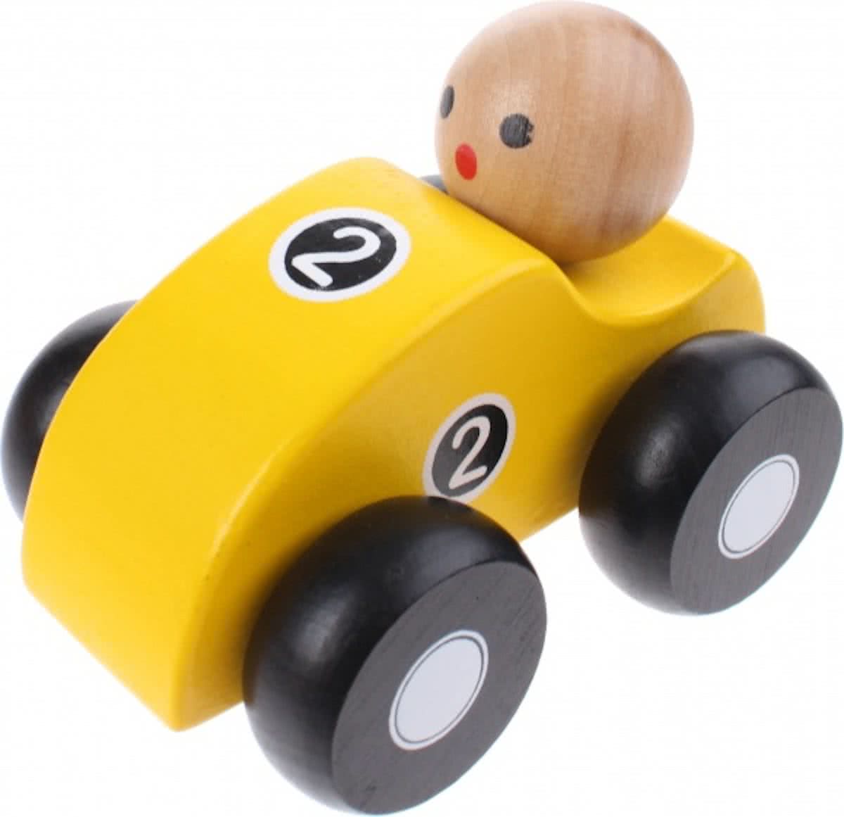 Jouéco Houten Raceauto Geel 10 Cm