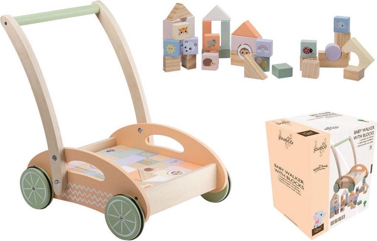 Loopkarretje met blokken-Duwwagen-Baby walker-Baby-Loopauto-Looprek