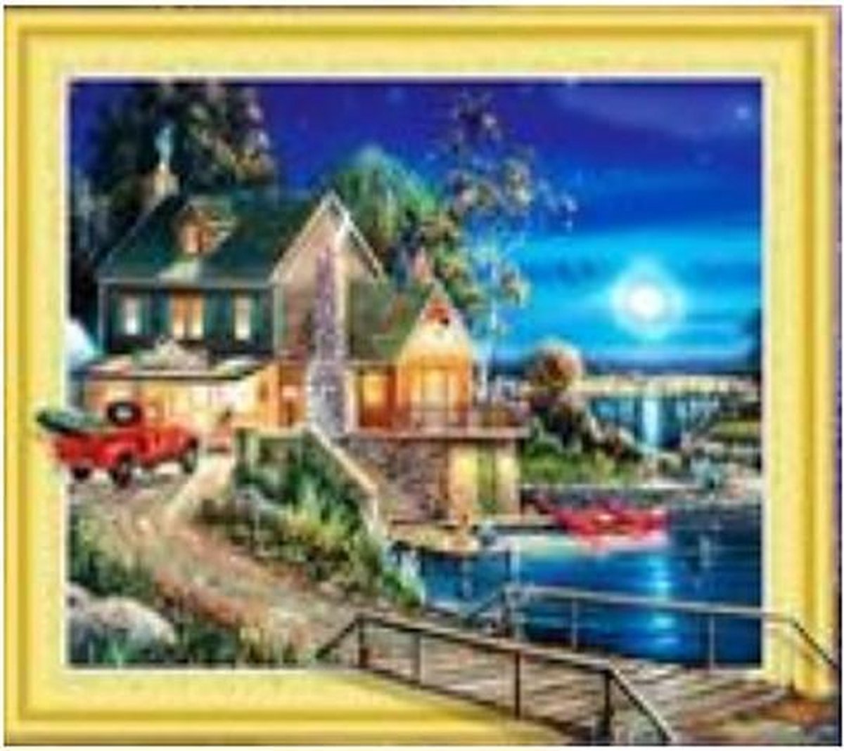 Joyage Diamond Painting Volwassenen 5D - 40 x 50 cm – Huis aan Water - Ronde Steentjes - Diamond Painting Kinderen - Diamond Painting Pakket volledig - Hobby en creatief volwassenen – Hobby materiaal - Hobby Materialen