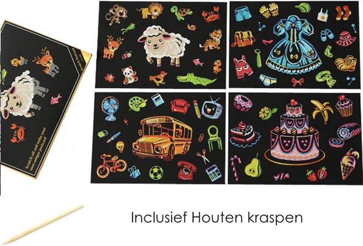 Kras tekeningen voor kinderen - 4 stuks - 20 x 14cm - Scratch Art - Kraskaarten kinderen