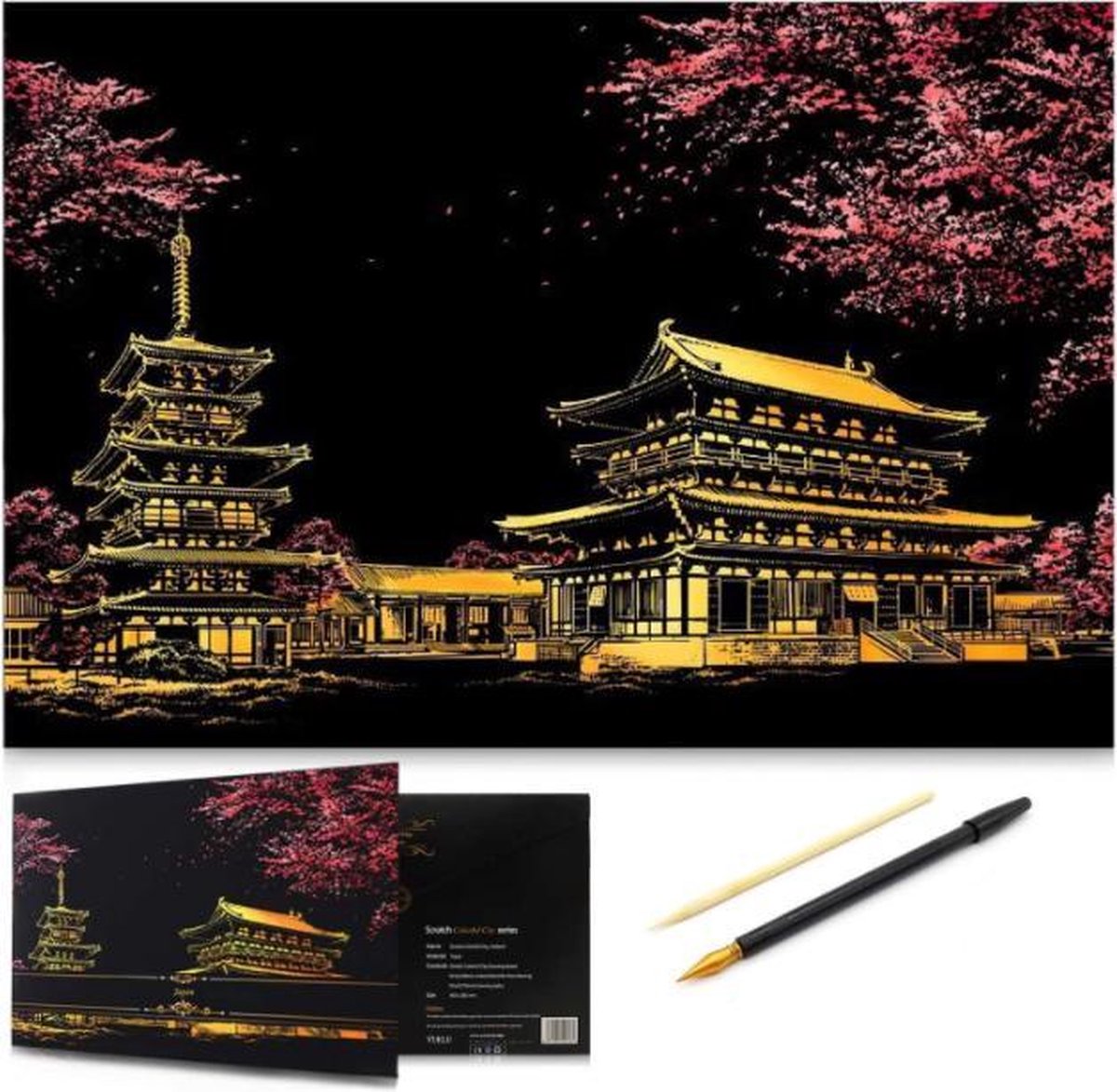 Scratch Art Volwassenen - 41 x 28 cm - Japan - Kras tekeningen volwassenen pakket - Scratch painting - Kraskaarten - Krasfolie voor volwassenen - Krastekening - Hobby materialen volwassenen – Knutselen voor volwassenen pakket